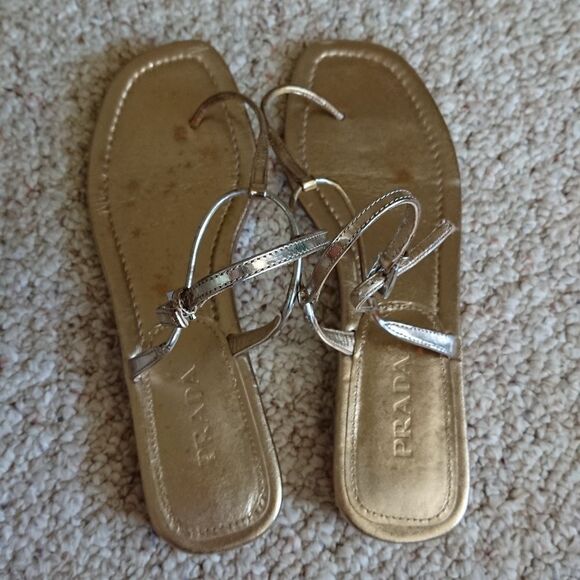 Prada gold metallic thong-strap flat sandals size 9 - Picture 2 of 12